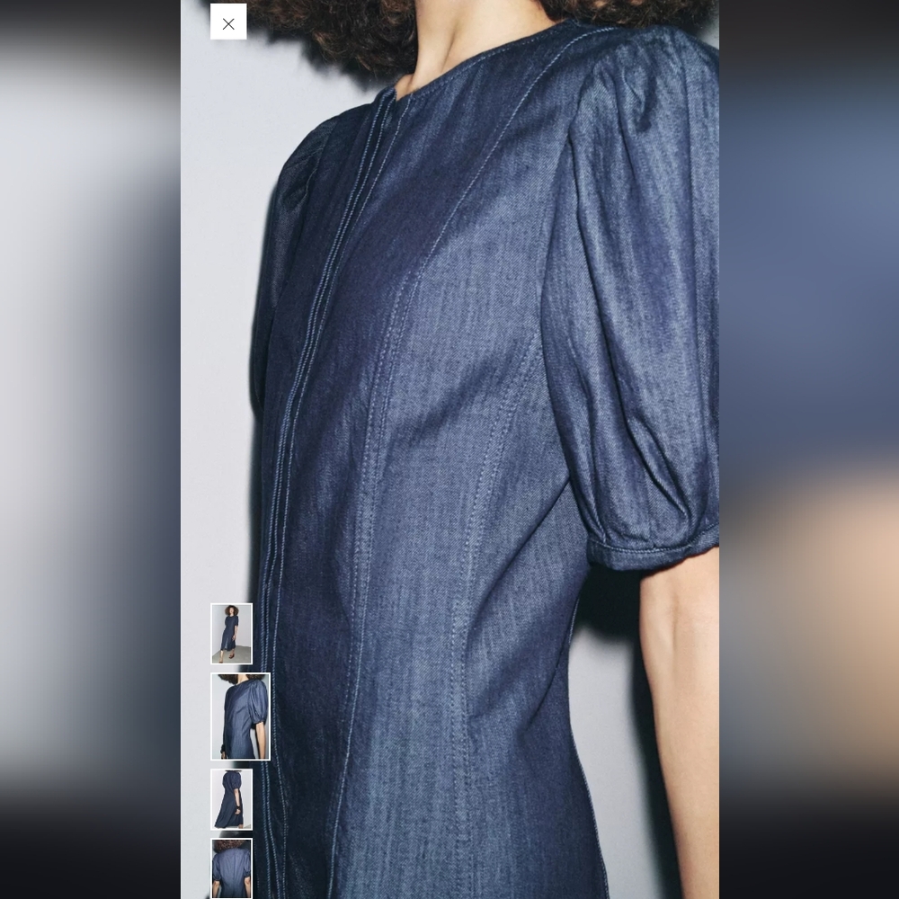 Zara Navy Midi Dress with Button Front - Picture 2 of 9